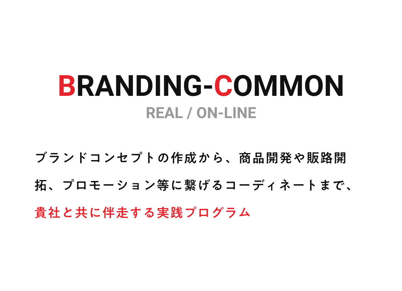 BRANDING-COMMON REAL / ON-LINE ブランドコンセプトの作成から、商品開発や販路開拓、プロモーション等に繋げるコーディネートまで、貴社と共に伴走する実践プログラム
